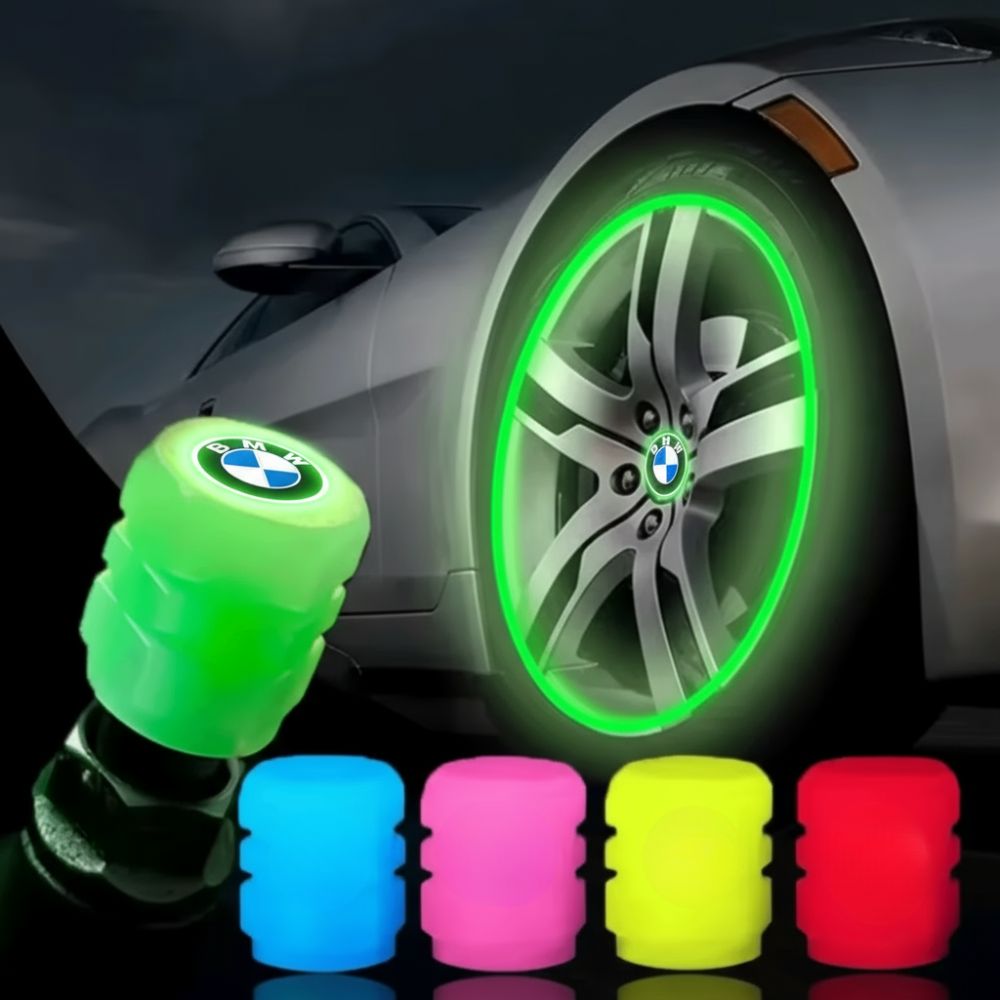 Conjunto de 4 tampas luminosas para válvulas com logótipo de automóvel (ajuste universal)